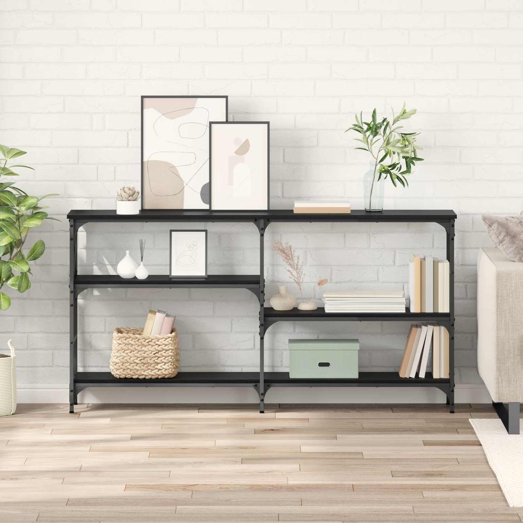 Console Table with Shelf Black Oak Effect 150 X 29 X 76.5 Cm