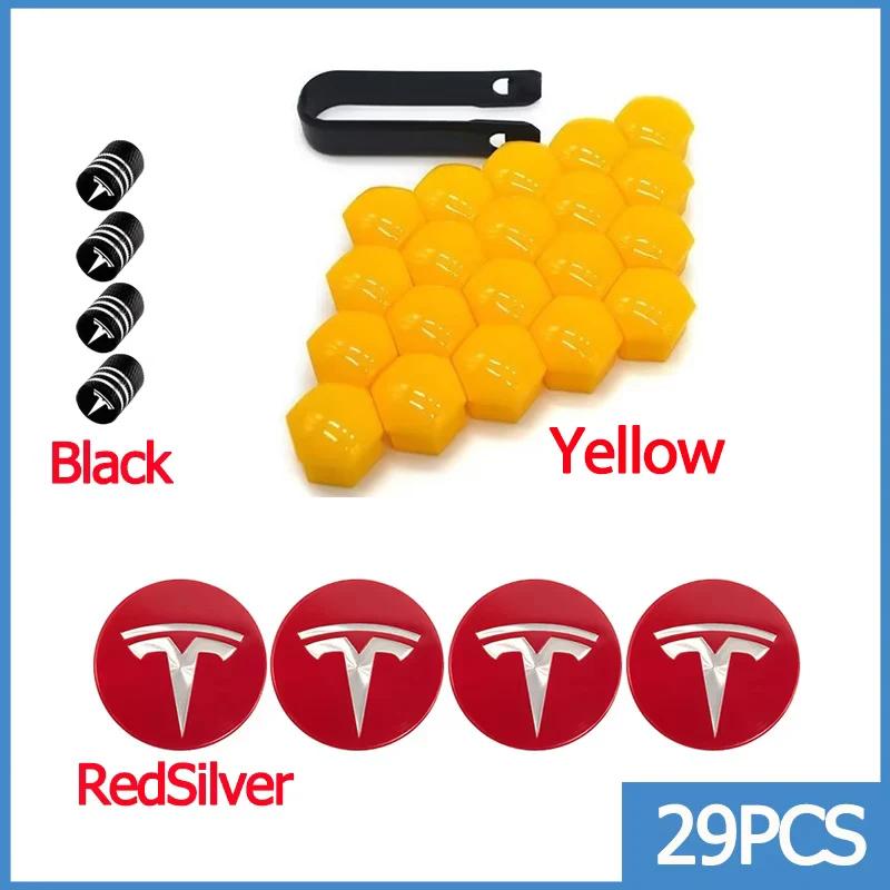 Wheel Center Hub Caps for Tesla Model 3 Y S X 25pcs 29pcs Car Valve Cap Tire Lug Nut Protective Covers Modified Decoration