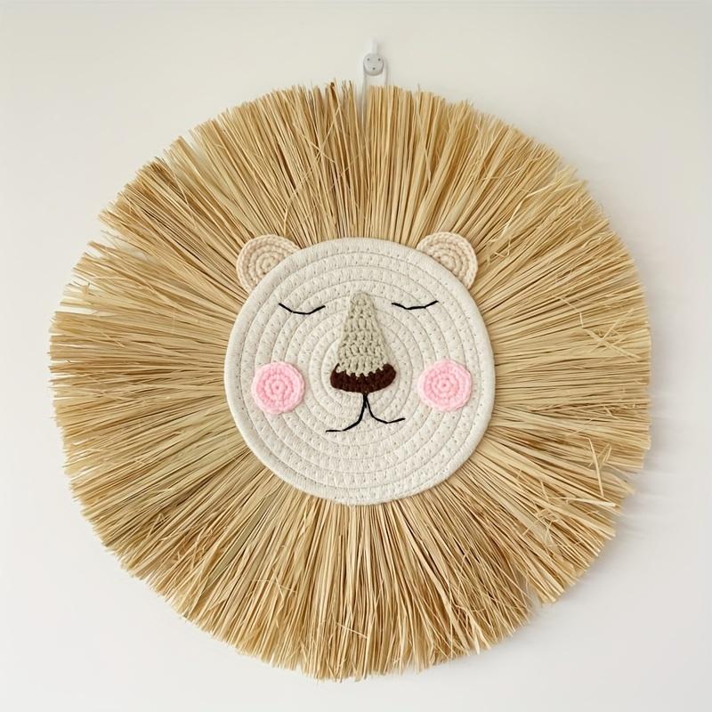 Nordic Handmade Lion Wall Decor Cotton Thread Straw Woven Animal Head Wall Hanging Ornament For Nursery Baby Room Decoration