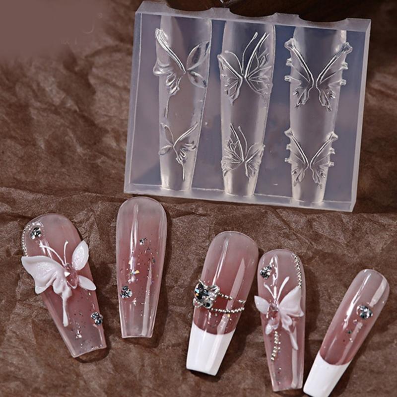Multipurpose 3D Nail Art Silicone Mould with Butterfly and Moon Patterns Decoration for Crafting Unique Acrylic Nails