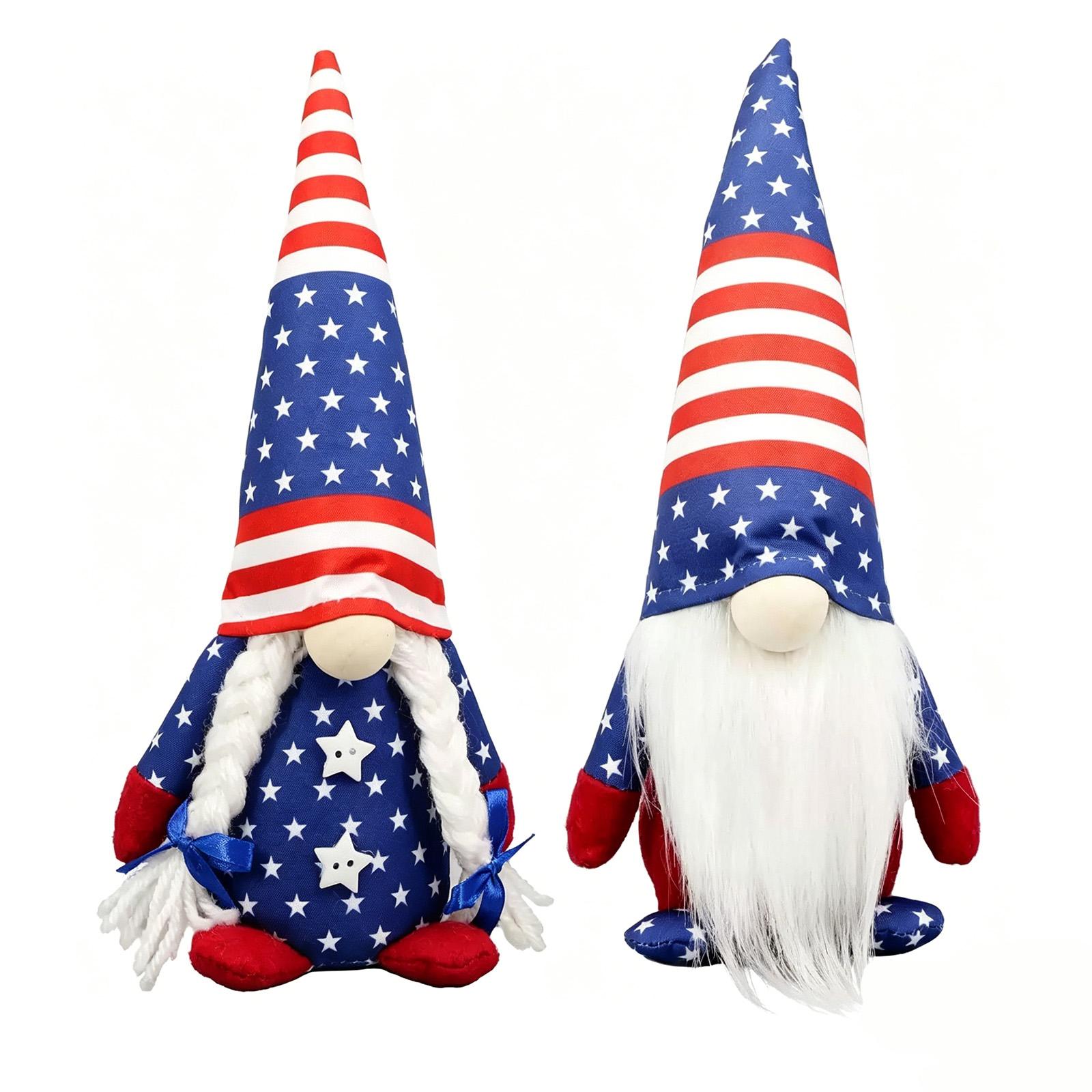 

Patriotic Gnome Doll Set with Star and Stripe Pattern Fabric Soft Body Decorative Figurines for Home and Holiday Display One Size
