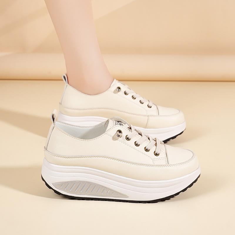 35-41 Women's Leather Lace-up Platform Rocker Shoes Wedge shoes Casual Shoes