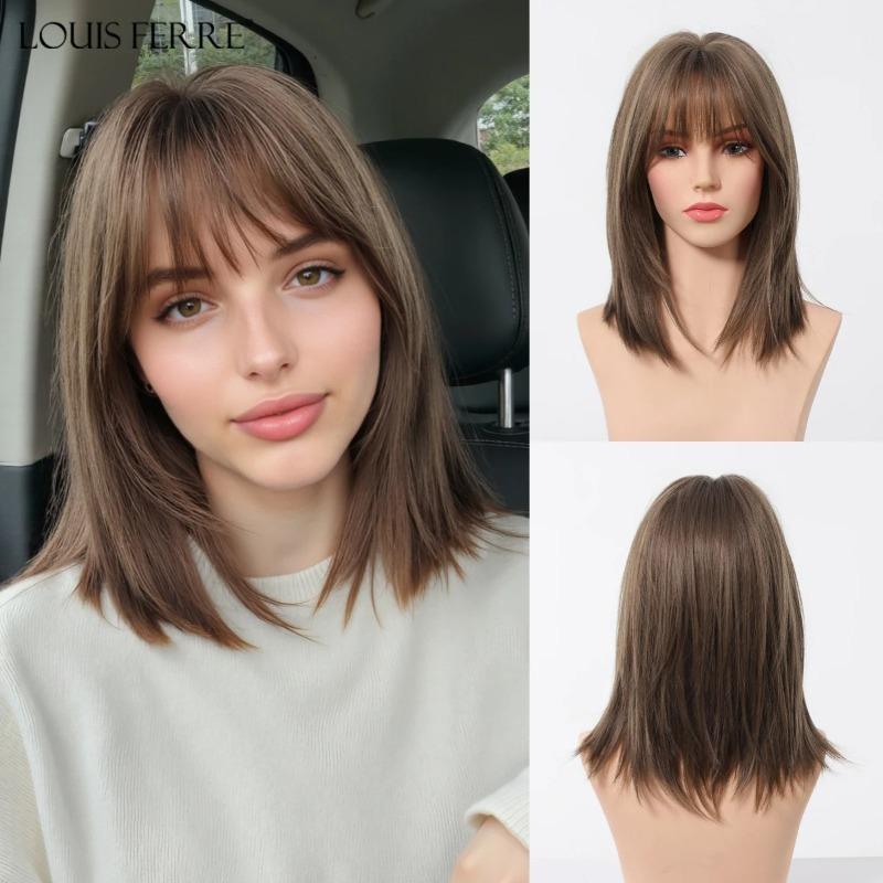 Wig full head cover women's high-level clavicle hair simulation repair age reduction natural straight hair Europe and the United States