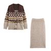 UC&ZA Women's Jacquard Knit Cardigan & Midi Skirt Set with Belt