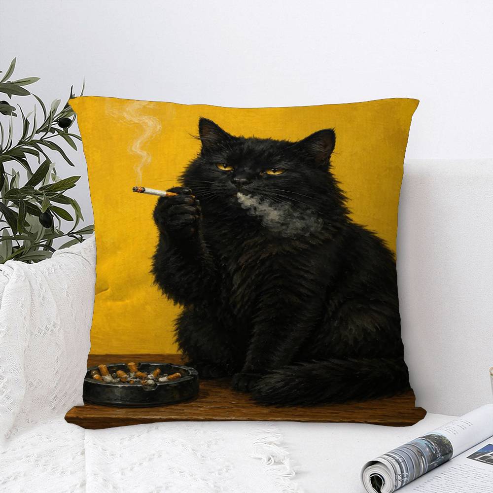 Black Cat Smoking a Cigarette Pillow Anime Pillow Sofa Bed Head Pillow Cover Cushion Cover 45x45 cm Fashion
