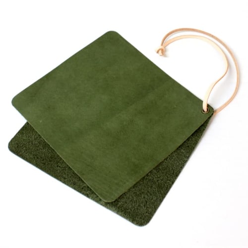 

Acacia Style Genuine Leather Trivet Set of 2, Made in Japan. The two trivets can also be used as potholders (Green).