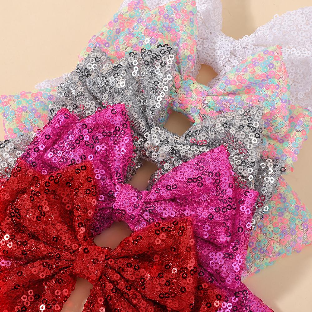 Baby Girls Christmas Glitter Sequins Big Bow Hair Clip 4.9'' Bowknot Hairpins Sweet Cheerleading Festival Headwear