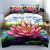 Lotus Flower Decor Set Soft Comfortable Duvet Cover Bedding Set Included 1*Duvet Cover & 2*Pillowcases, Gift