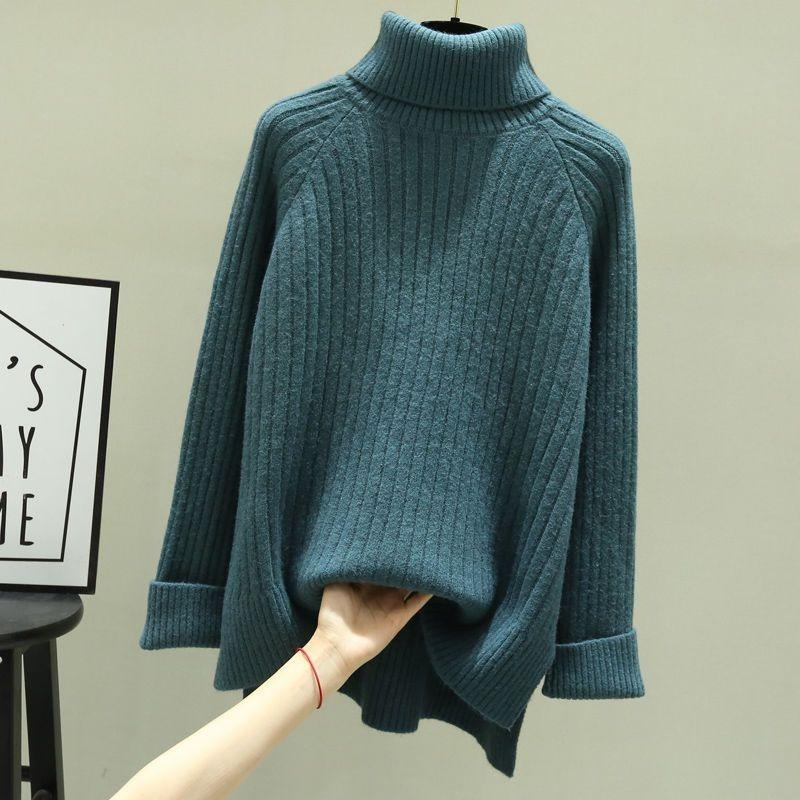 Fashionable Loose Knitted Sweater for Women with High Collar Autumn Outfits Tops