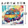 Fondo psicodélico de autobús hippie y margaritas retro para fiesta - Decoración multifuncional de tela de poliéster para fiesta de cumpleaños