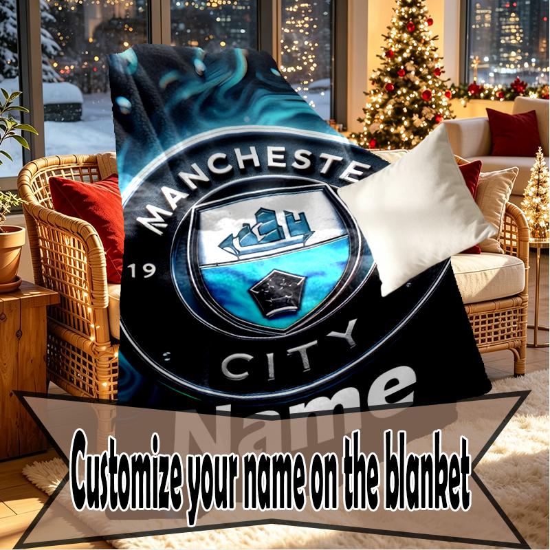 Custom Name Personalized Manchester City FC Print Blankets, Home Decor, Bedroom, Sofa, Camping, Couch, Gifts for Birthday Christmas