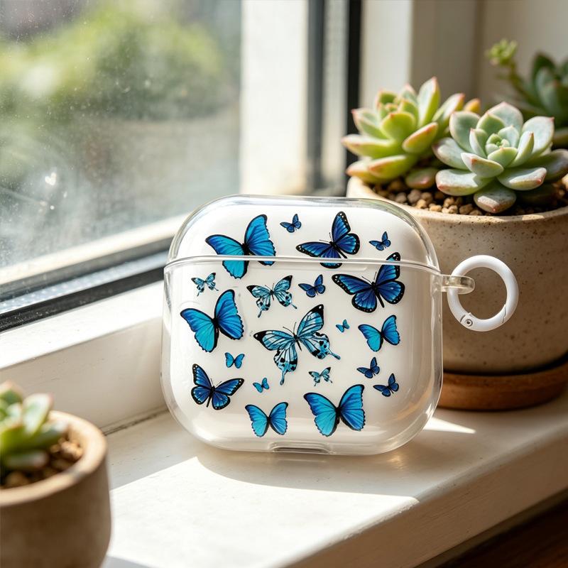 Transparent case: Blue Butterfly is suitable for Apple AirPods 1/1/1 Gen protective case Pro Bluetooth earphone soft case