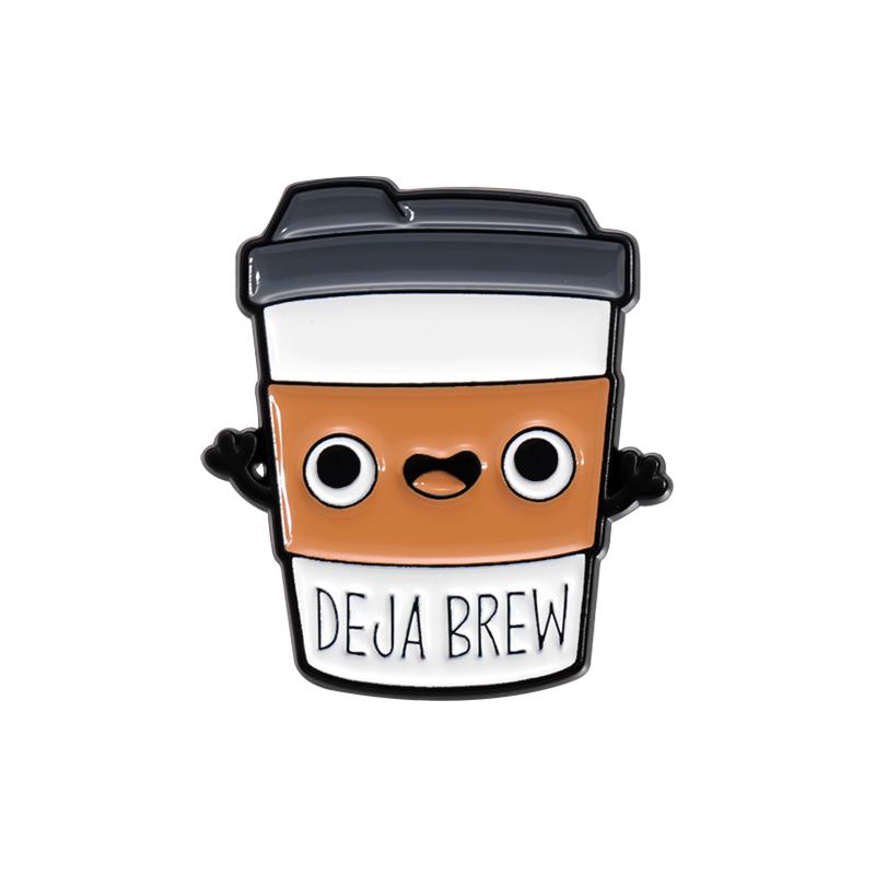 Iced Coffee Enamel Pin Creative Fuel Deja Brew Life Happens Coffee Helps Brooch Funny Lapel Badges Jewelry Gift for Kids Friends