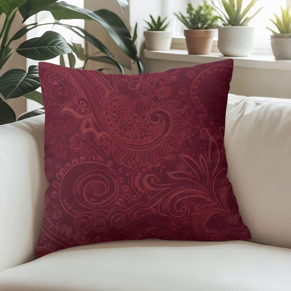 Burgundy Paisley Square Jacquard Pillow Cover for Sofa Office Waist Cushion Cover Home Decorative Pillowcase