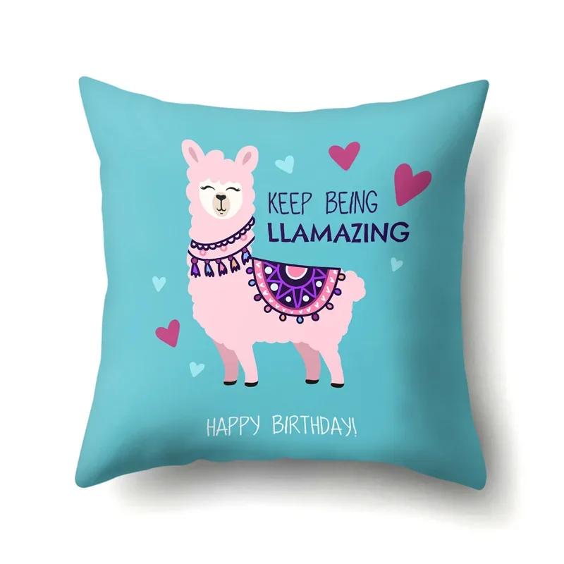 Cute Cartoon Animal Alpaca Print Pattern Cushion Cover Home Living Room Sofa Decor Square Throw Pillow