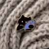Kitten Hugging Fish Pin Holding Cartoon Cat Brooch, Enamel Alloy Badge Pin, Animal Lapel Pins Clothing Accessories for Backpacks Hats Scarves Jackets