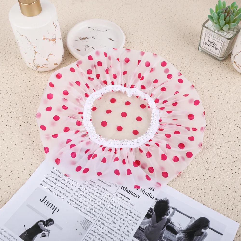 1PC Reusable PE Shower Cap - Adjustable Printed Design with Elastic Band for Spa Salon & Kitchen Oil Fume Protection Shower Cap