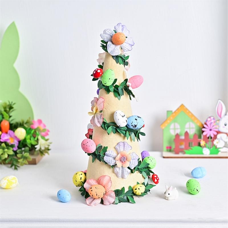 Flocking Textured Easters Eggs Flower Tree Figurine Decoration for Holiday Living Room and Bedroom Tabletop Ornament