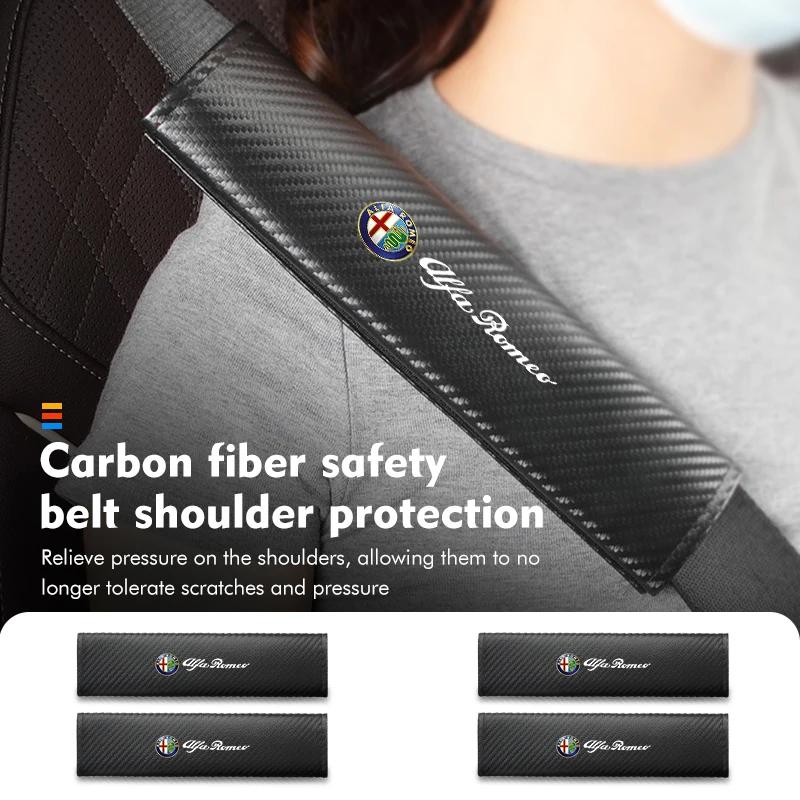 ULXMV1 Car Seat Belt Carbon Shoulder Cover Breathable Protection For Alfa Romeo 159 Giulietta Giulia 147 Mito 156 159 166 GT Stelvio