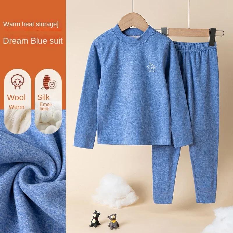 Kids Wool & Silk Thermal Underwear Set Breathable Warm Base Layer Pajamas Soft Cozy Winter Loungewear for Boys & Girls