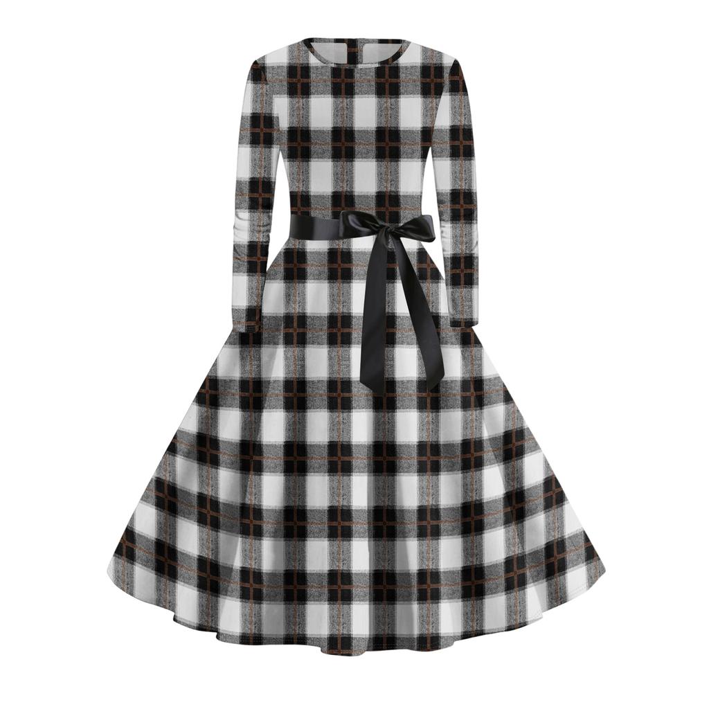 Damen Casual Mode Langarm Vintage Lange Kleider