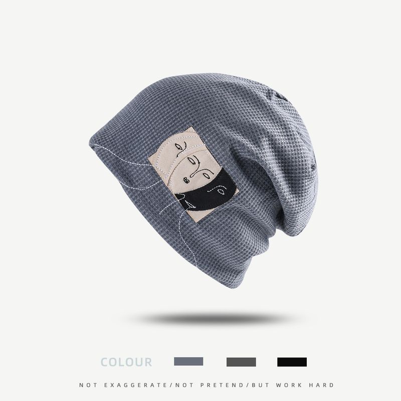 

Модная осенне-зимняя шапка детская с нашивкой, стильный трендовый тук, уличная повседневная вязаная шапка, корейский стиль, японский стиль, шапка-бини C0273 abstract face pile hat gray blue M(56-58cm)