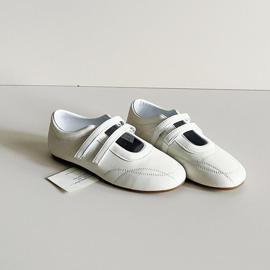 Sheepskin version~ Leather Velcro Sports Mary Jane Shoes Versatile Round Head Casual Shoes Women's Flat Ballet Training Shoes