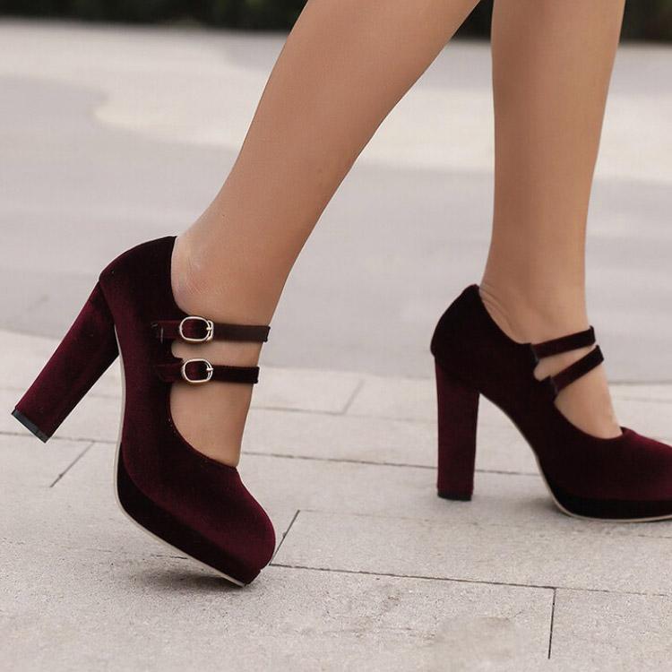 Q/Women's High Heel Single Shoes Elegant Suede Solid Color Waterproof Platform Thick Heel Large Low Top Shoes