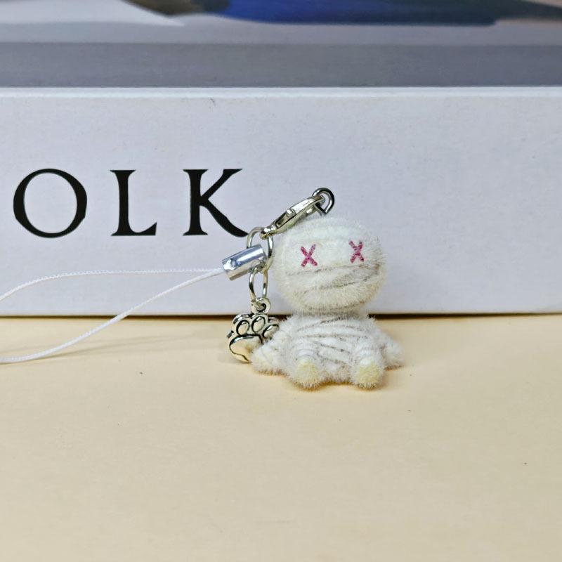 

Kawaii Flocked Mummy Ghost Phone Chain Charm Strap Adorable Cartoon Plush Keyring Ins Style Phone Case Bag Camera Pendant