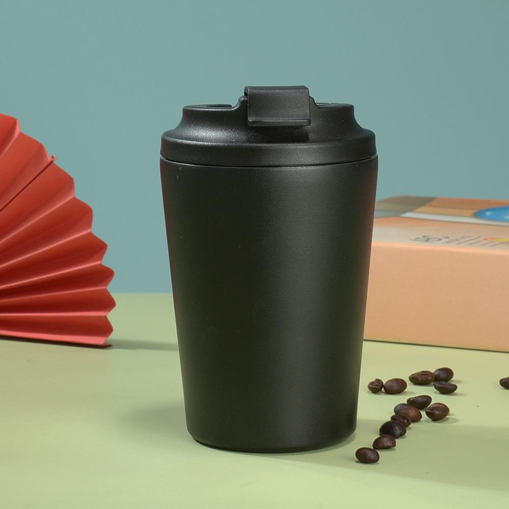 12Oz Stainless Steel Coffee Cup Thermos Cup Clamshell With Scale Inside, Simple And Portable Double-Layer Office Cup