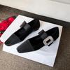 2025 New French Square Head Shallow Mouth Single Shoes Rhinestone Word Belt Low Heel Mary Jane Shoes Women