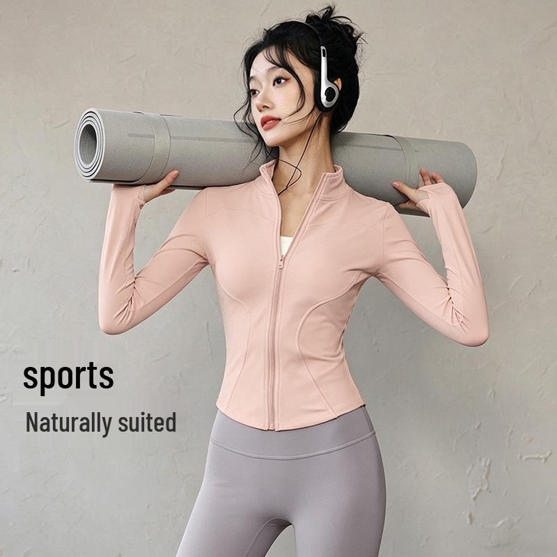 Women's Slim Fit Zipper Yoga Jacket with Sun Protection - Long Sleeve, Quick Dry Sportswear for Running & Fitness