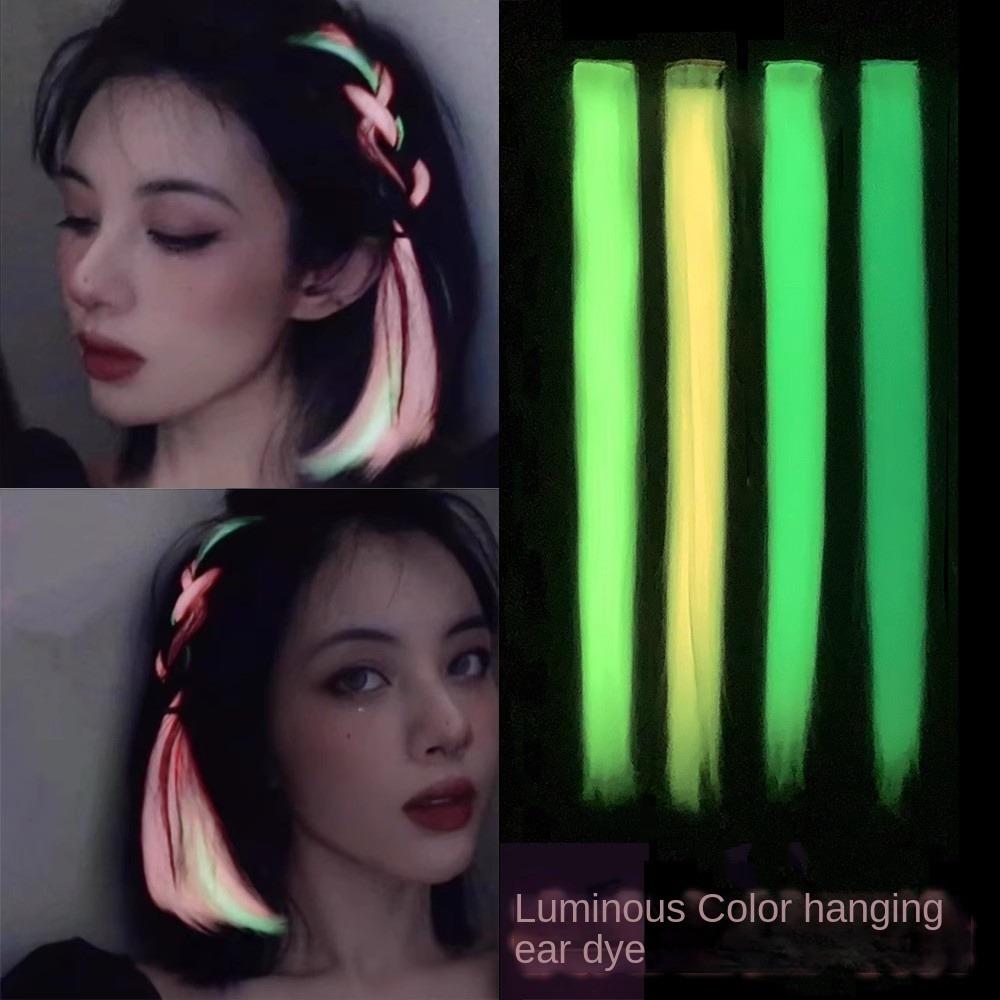 Neon Fake Hair Long Straight Hairpieces Rainbow Colored Synthetic Hair  for Women Kids