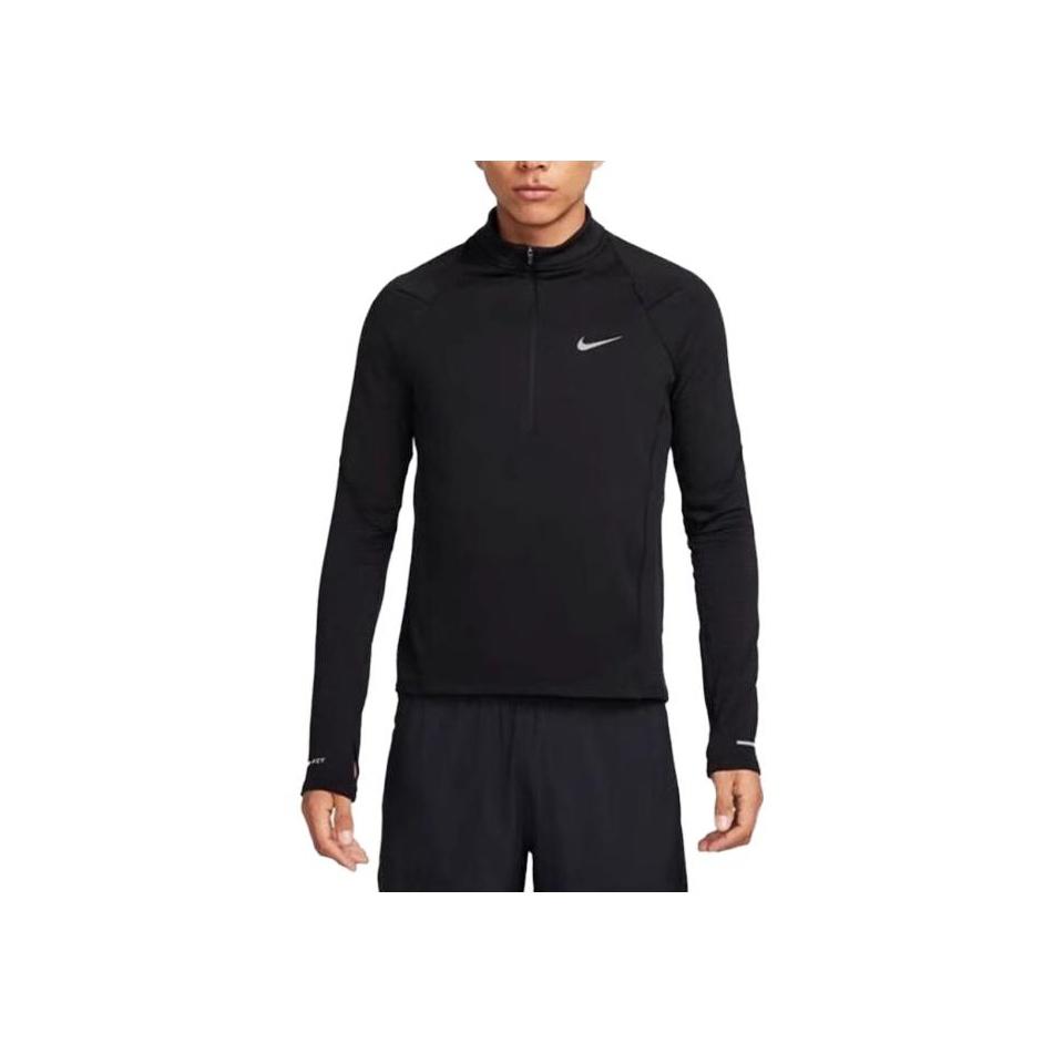 Nike Stójka Jednolity kolor Pół zamek Wodoodporny Raglan Długi rękaw T-shirt Męskie topy Czarny FB8565-010