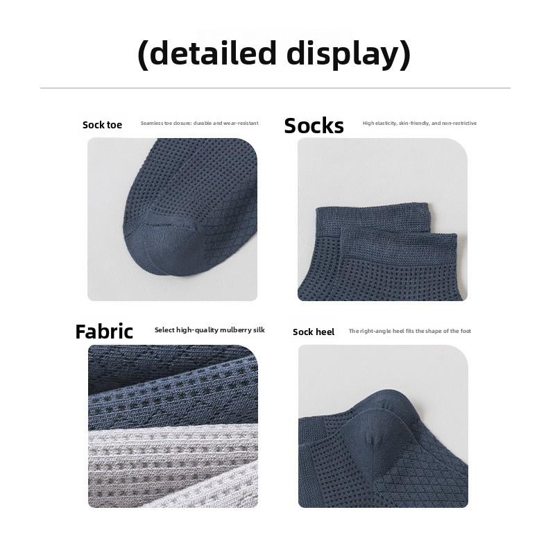 Calzini di Seta da Uomo - Calzini Corti Senza Cuciture, Traspiranti, Assorbi Sudore, Resistenti agli Odori, Design a Rete, Tacco Basso, Apertura Bassa.