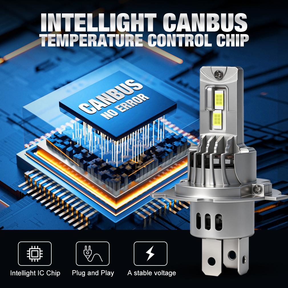 2 Adet Canbus H4 LED Far Ampulü Yüksek Düşük Işın 30000LM Araba Motosiklet Işıkları 24SMD CSP Çipli Turbo LED Diyot Lamba Oto Moto Farlar 12V 6500K Beyaz
