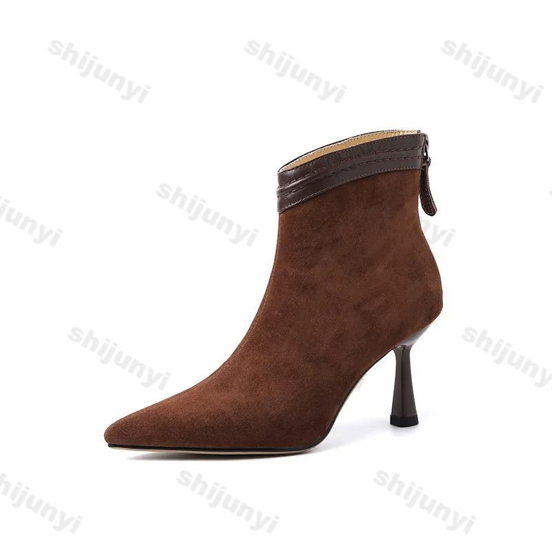 Fashion 2025 Winter New Brand Women Short Boots Fashion Pointed Ladies Elegant Ankle Boots Thin High Heel Dress Pumps Zapatos De Mujer