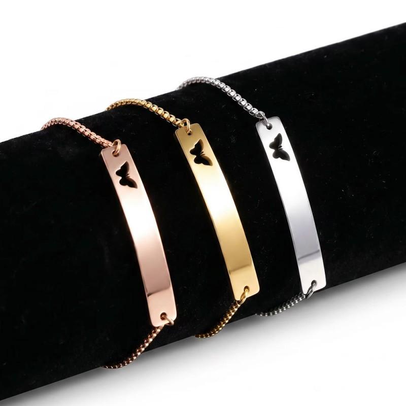 39mm Smooth Stainless Steel Hollow Butterfly Charm Adjustable Bracelet Women Geometric Fashion Jewelry
