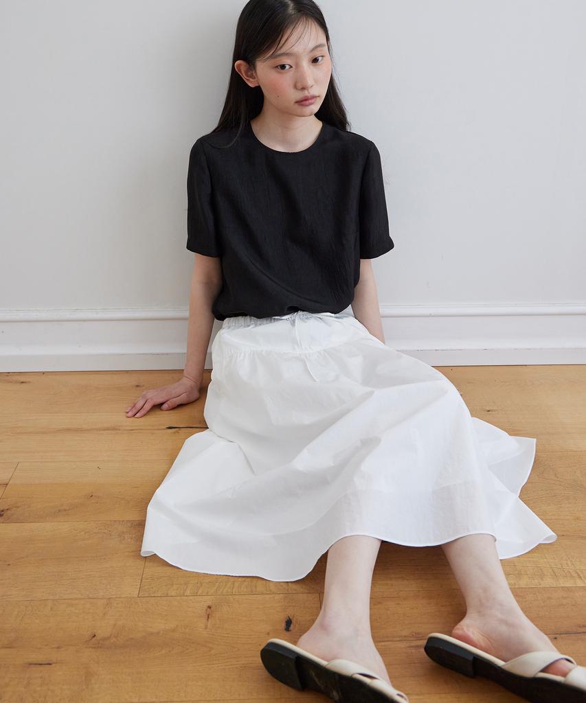 Step Around Pleated Banding Wide Skirt_White