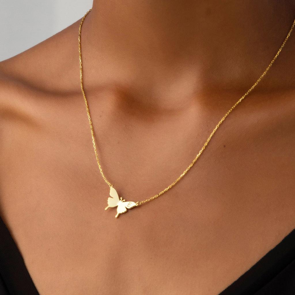 Stainless Steel Butterfly Initial Letter Necklaces For Women Minimalist Gold Color Butterfly Name Necklace Wedding Jewelry Bff