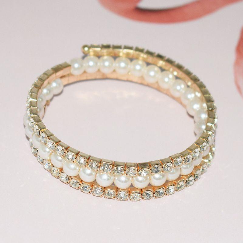 

American Pearl Rhinestone Bracelet Light Luxury Niche Design Exquisite Flash Diamond Multi-Layer Winding High Sense Bracelet Full of Crystals Women 3 Rows Gold 6mm