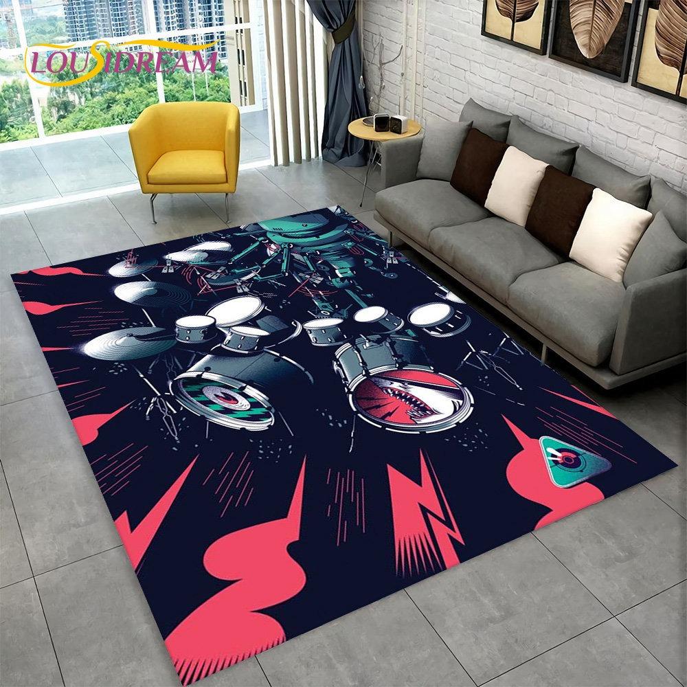 3D Drum Kit Music Instruments Area Large Carpet Rug for Home Living Room Bedroom Doormat DecorArea Rug Carpet Non-slip Floor Mat