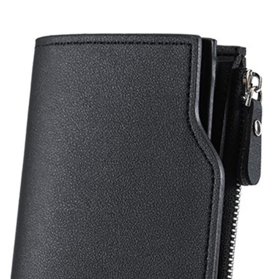 Men Short Card Wallet Slim Tri-fold Wallet Large Capacity Card Holder Cash Wallet with ID Window Zipper Coin Pocket Gift for Father Husband
