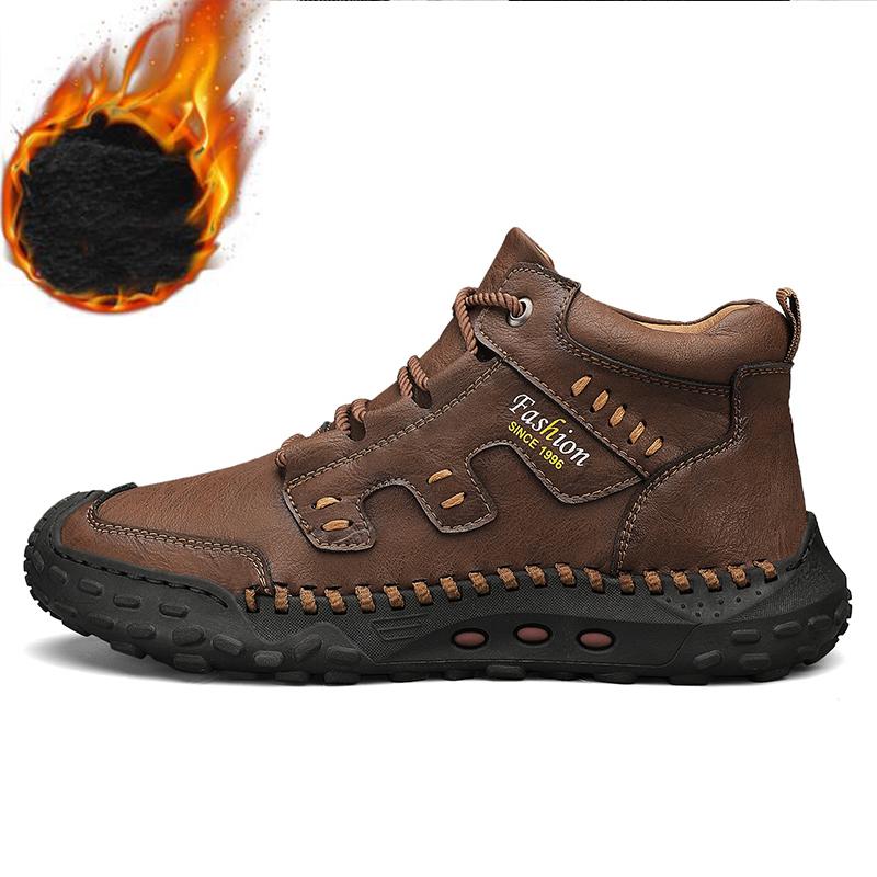 38-48Podzim /Zima Plus Sametové Teplé Ručně Vyráběné Pánské Boty Obuv Pohodlné Kotníkové Boty pro Muže Ležérní Boty Mokasíny Pánské Pracovní Boty