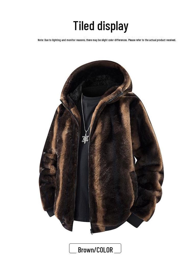 Men's European-Size Cotton-Padded Mink Velvet Winter Coat—Warm, Thick, Imitation Fur Jacket