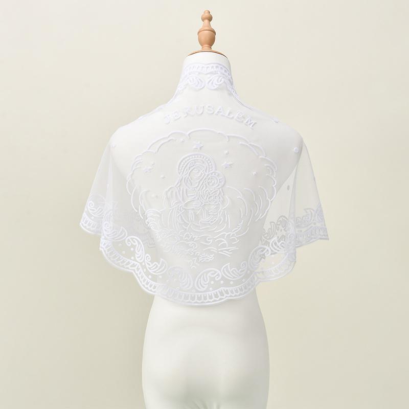 Elegant Madonna Triangle Headscarf Polyester Solid Muslim Woman Hijab Lady Lace Scarf Islamic Shawls In Church Prayer Shawl