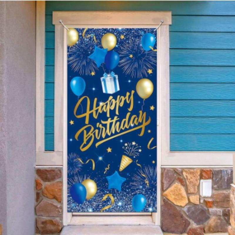 Navy Gold Blue Happy Birthday Door Banner Cover For Festival Backg Photography
