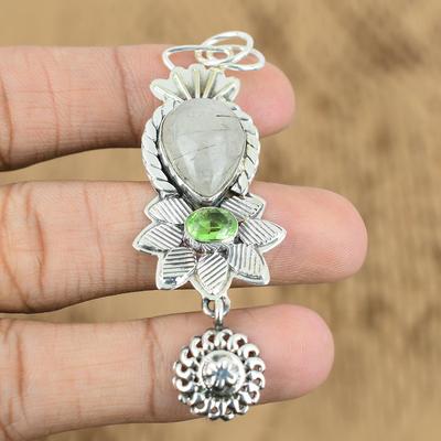 Gift For Women Jewelry Pendant 925 Sterling Silver Natural Black Rutile Gemstone