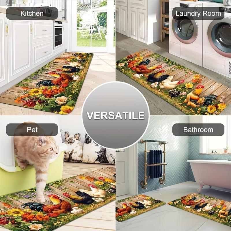 C1P Chicken Pattern Kitchen Rug Non-Slip Door Mat Pop Design Bathroom Rug Bath Mat Carpet for Home Sink Laundry Decoreeree