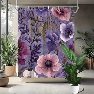 Lavender Anemone Shower Curtain - Soft Design, Washable, 70.8x70.8 Inches, Light Purple & Pink, Lightweight